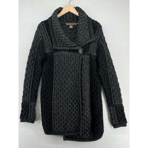 INIS CRAFTS Sweater Womens M Merino Wool Chunky Knit Cardigan Black Ireland - Picture 1 of 15